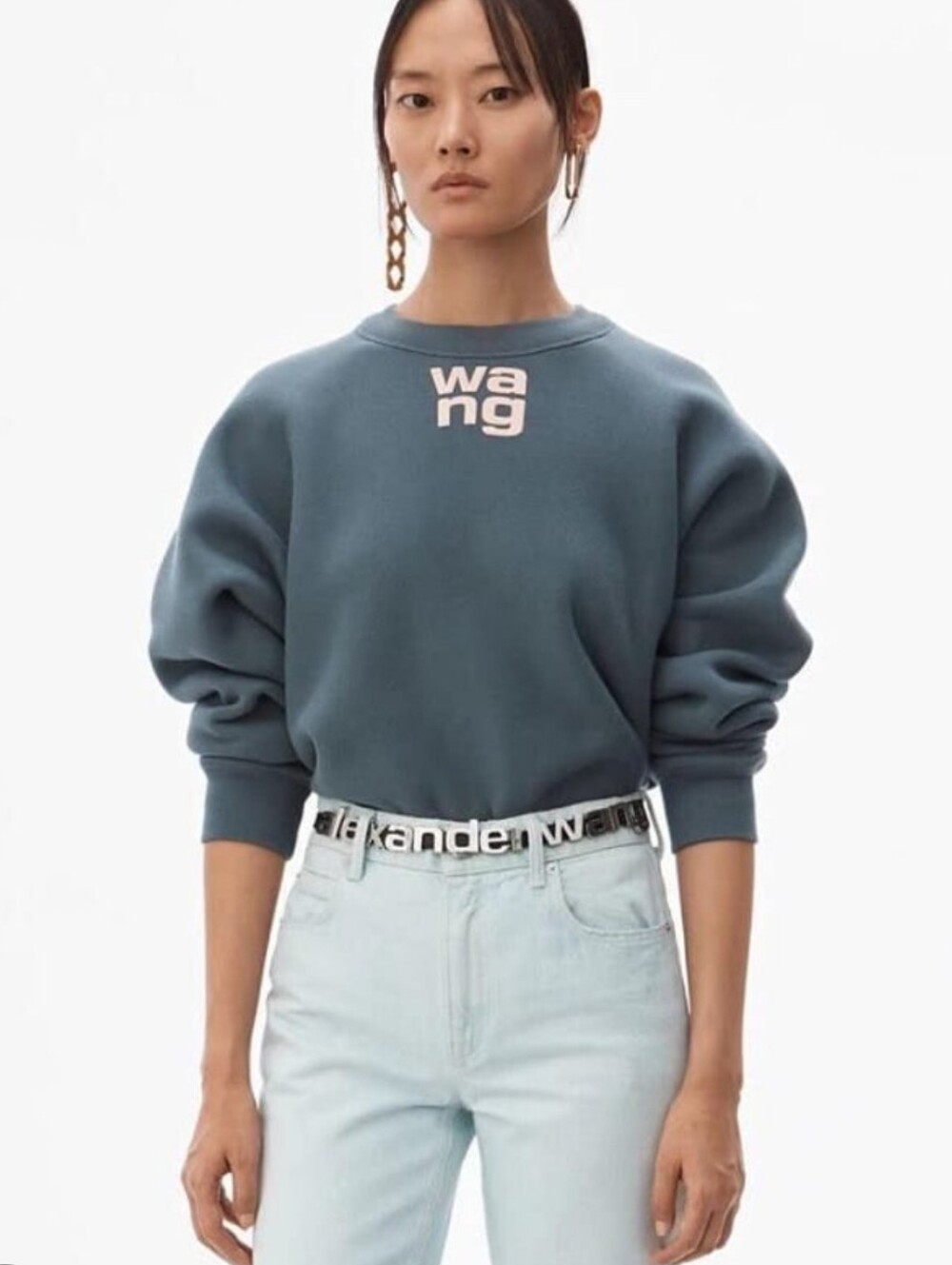 ALEXANDER WANG WASH AND GO LOGO SWEATSHIRT IN ASPHALT GREY